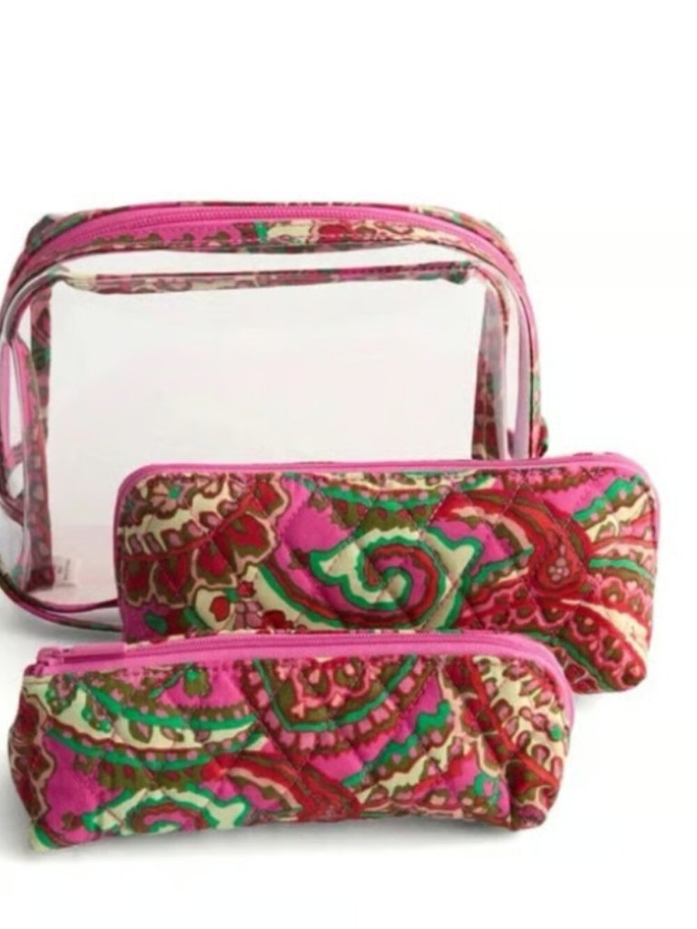 Vera Bradley Outlet Clear 3-Piece Cosmetic Set in Capri Pink NEW